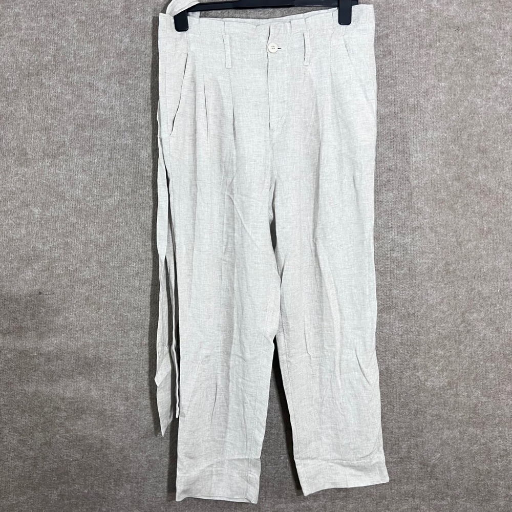 LOFT Outlet Linen Blend Trousers Womens 8 Beige Pleated Belted Coastal Chic
